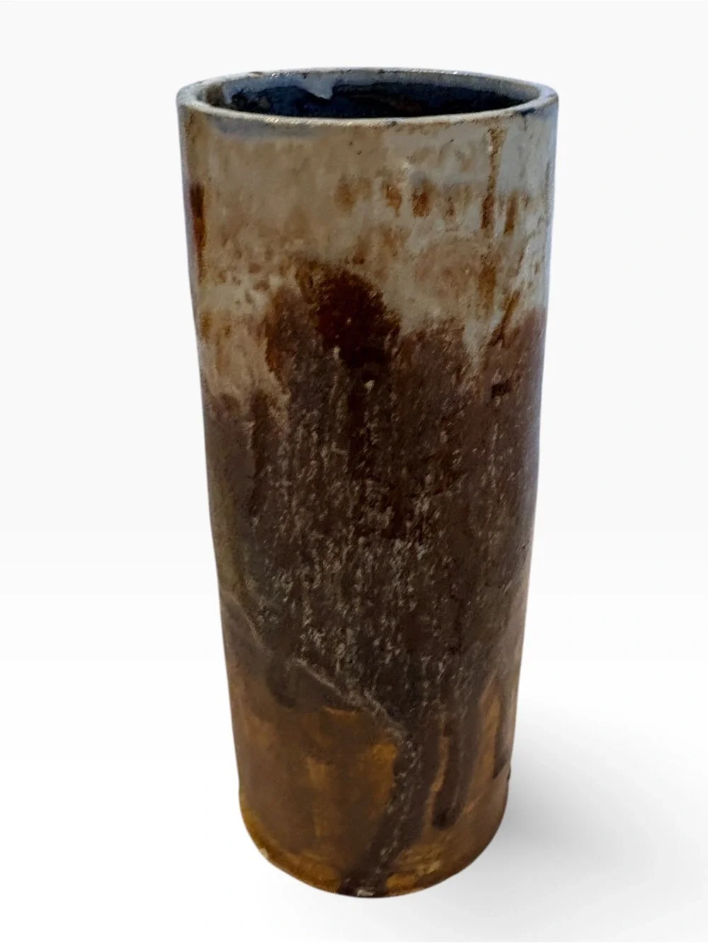 Vintage 1971 Signed Studio Pottery Vase | Handmade Stoneware Drip Glaze Vessel
